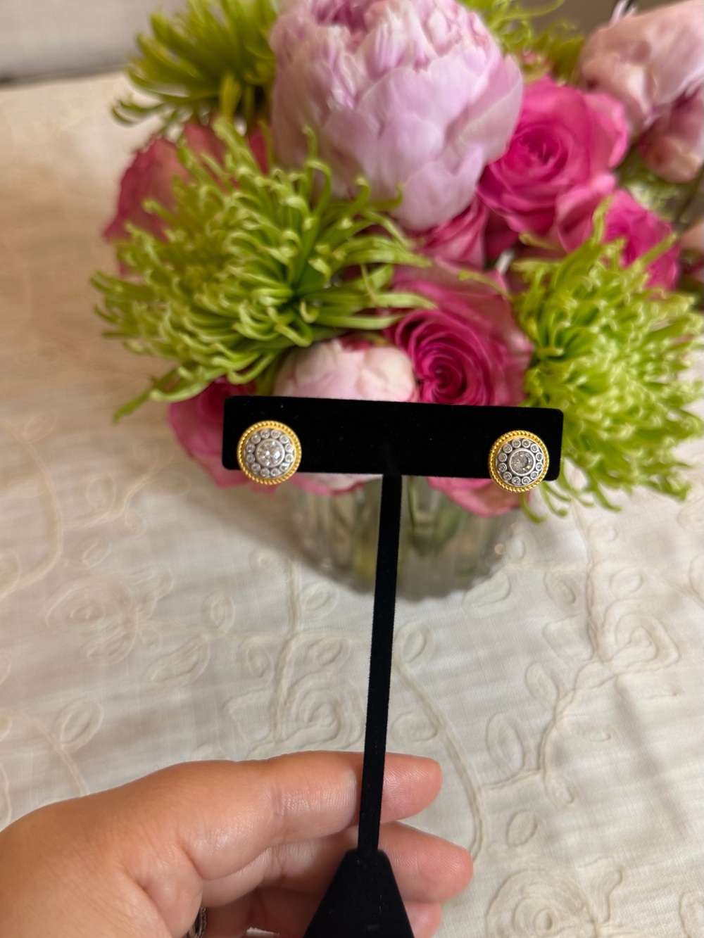 Freida Rothman Nautical Button Gold and Silver Stud Earrings